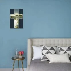 Country Scene Inside Cross, Christmas Card 12" X 18" Just The Print