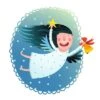 Cute Angel Girl Holding Star And Bell Flying At Night Merry Christmas Greeting Card. Merry Christma 16" X 16" Just The Print