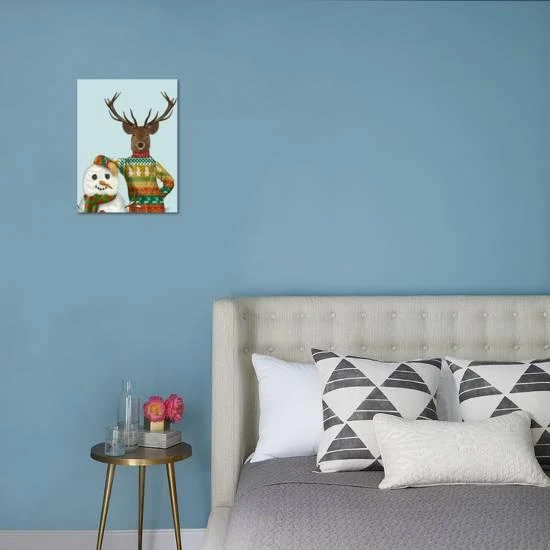 Deer In Christmas Sweater With Snowman 12" X 16" Just The Print 2 Deer In Christmas Sweater With Snowman 12" X 16" Just The Print - Image 2