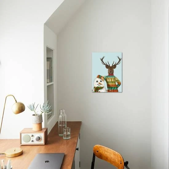 Deer In Christmas Sweater With Snowman 12" X 16" Just The Print 3 Deer In Christmas Sweater With Snowman 12" X 16" Just The Print - Image 3