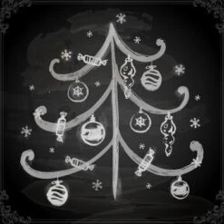 Doodle Christmas Tree With Balls For Xmas Design 16" X 16" Just The Print