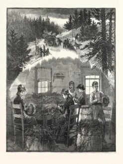 Making Wreaths, Preparing Christmas Greens, USA, America, United States, American, 1880 12" X 16" Just The Print