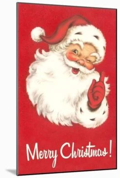 Merry Christmas. Winking Santa Claus 12" X 18" Wood Mount