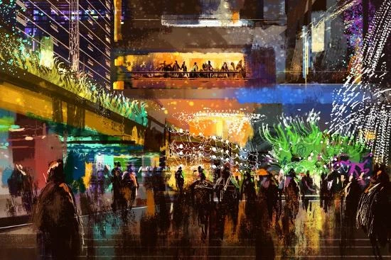 People Enjoy Christmas Night,Digital Painting,Illustration 18" X 12" Just The Print 3 People Enjoy Christmas Night,Digital Painting,Illustration 18" X 12" Just The Print - Image 3