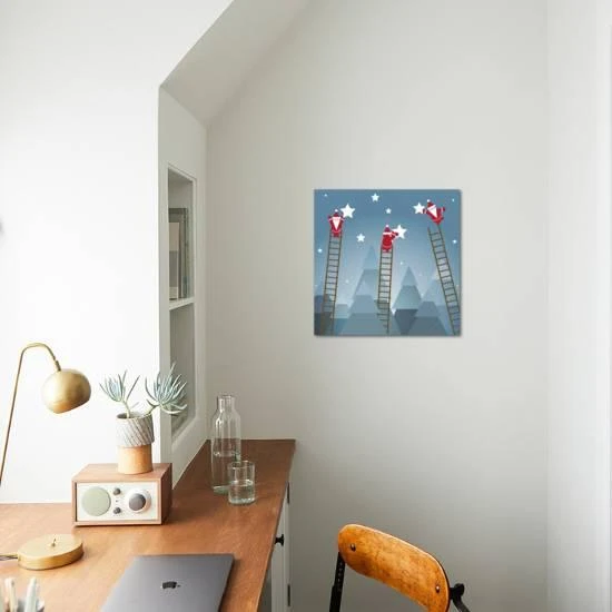 Santa Hanging Stars And Christmas Woods. Raster Variant. 16" X 16" Just The Print 2 Santa Hanging Stars And Christmas Woods. Raster Variant. 16" X 16" Just The Print - Image 2