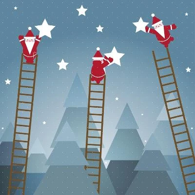 Santa Hanging Stars And Christmas Woods. Raster Variant. 16" X 16" Just The Print 3 Santa Hanging Stars And Christmas Woods. Raster Variant. 16" X 16" Just The Print - Image 3