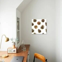 Seamless Floral Pattern On A White With Pinecone. Festive Christmas Background With Watercolor Real 16" X 16" Just The Print