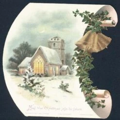 Snow Scene And Church, Christmas Card 16" X 16" Just The Print -The Print Shop snow scene and church christmas card u L Q1NKJKL0 3