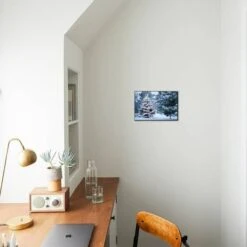 This Snow Covered Christmas Tree Stands Out Brightly Against The Dark Blue Tones Of This Snow Cover 12" X 8" Wood Mount -The Print Shop this snow covered christmas tree stands out brightly against the dark blue tones of this snow cover u L Q19ZDD1O3QJ6 2