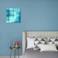 Turquoise Christmas Background, Luxury Metallic New Year Texture. Azure Foil. Light Blue Traditiona 16" X 16" Just The Print