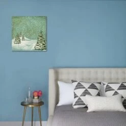 Vintage Postcard With Christmas Trees, Snow (Jpeg Version) 18" X 18" Stretched Canvas