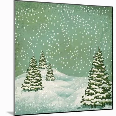 Vintage Postcard With Christmas Trees, Snow (Jpeg Version) 16" X 16" Wood Mount 1 Vintage Postcard With Christmas Trees, Snow (Jpeg Version) 16" X 16" Wood Mount